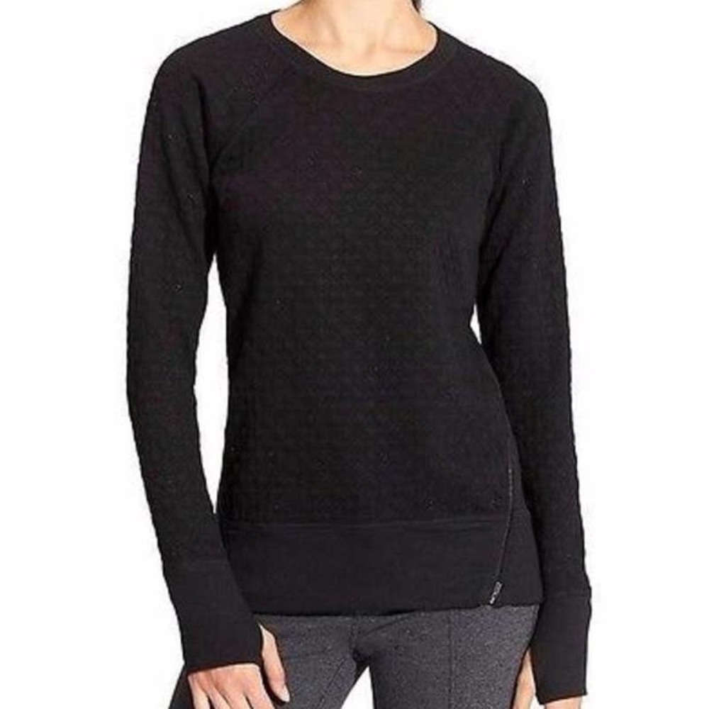 Athleta Black Quilted R&R Pullover XXS Sparkle Zip